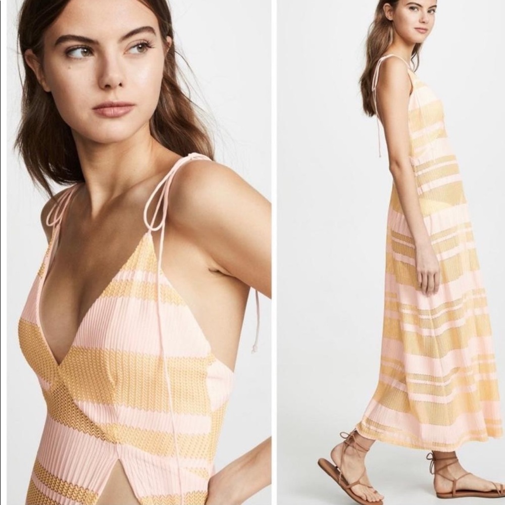 For Love & Lemons Pink and Yellow Striped Maxi Swim Coverup - Picture 3 of 7
